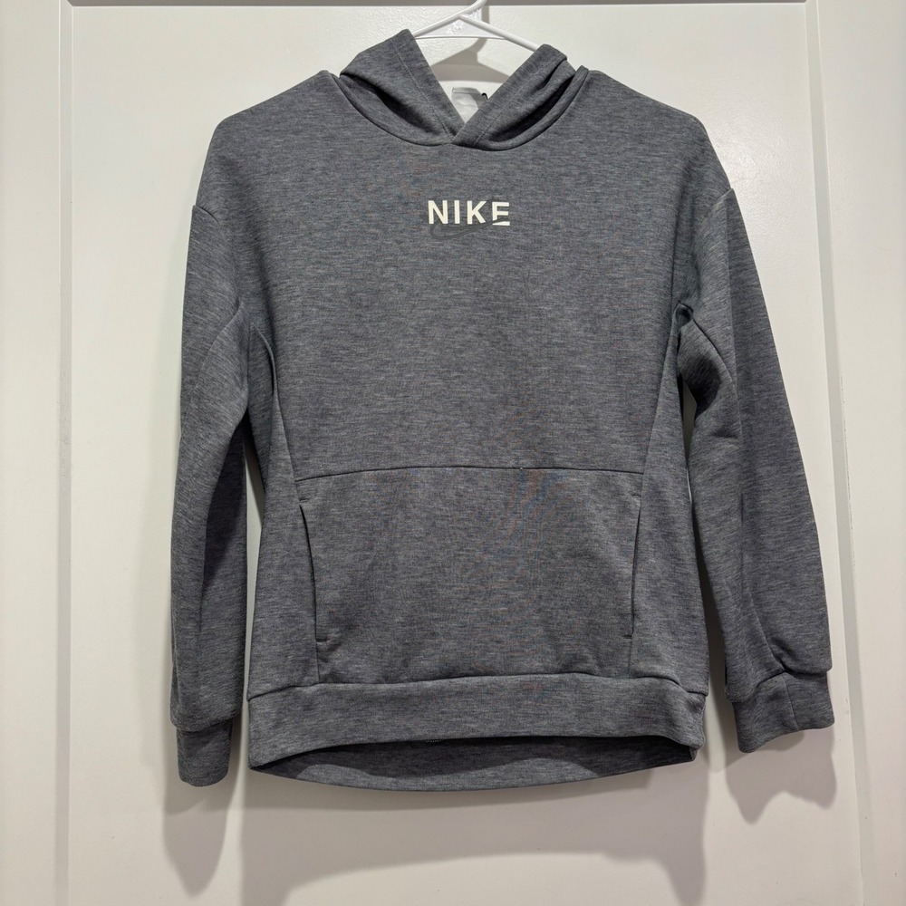 Nike Dri-FIT Kids Medium Gray Heathered Graphic Pullover Hoodie Sweatshirt